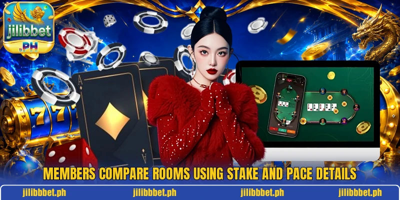 Members compare rooms using stake and pace details Members compare rooms using stake and pace details