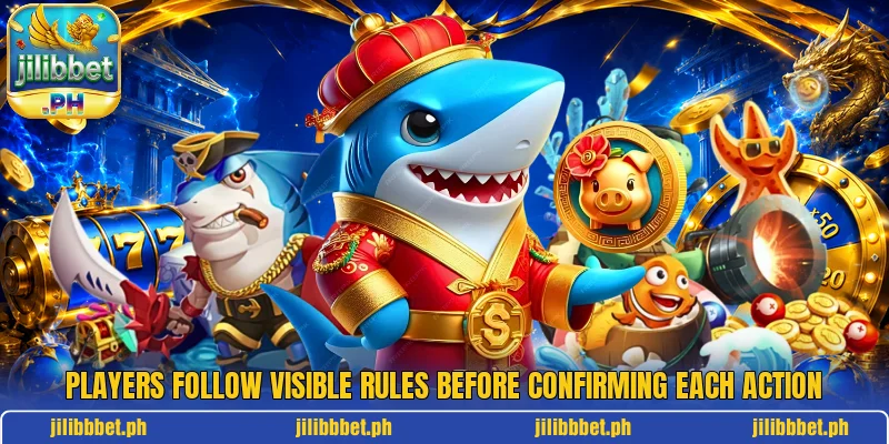 Players follow visible rules before confirming each action Players follow visible rules before confirming each action